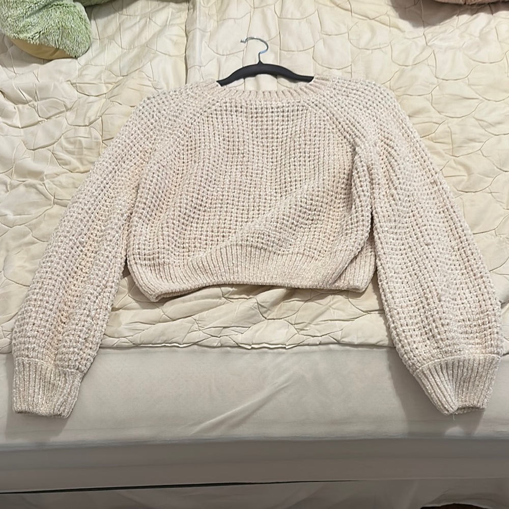 Altar'd State Cream Crew Neck Sweater with Textured Knit